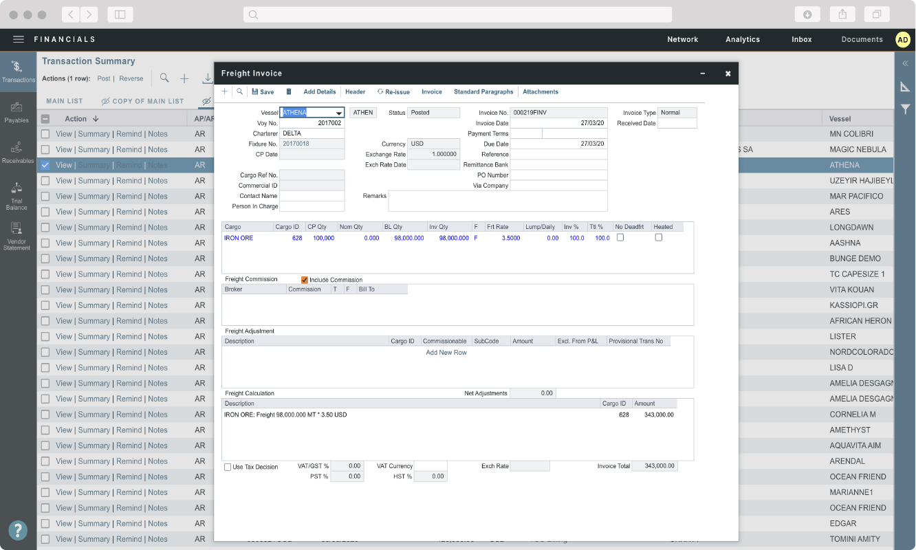 Imos Financials Freight Invoice 01