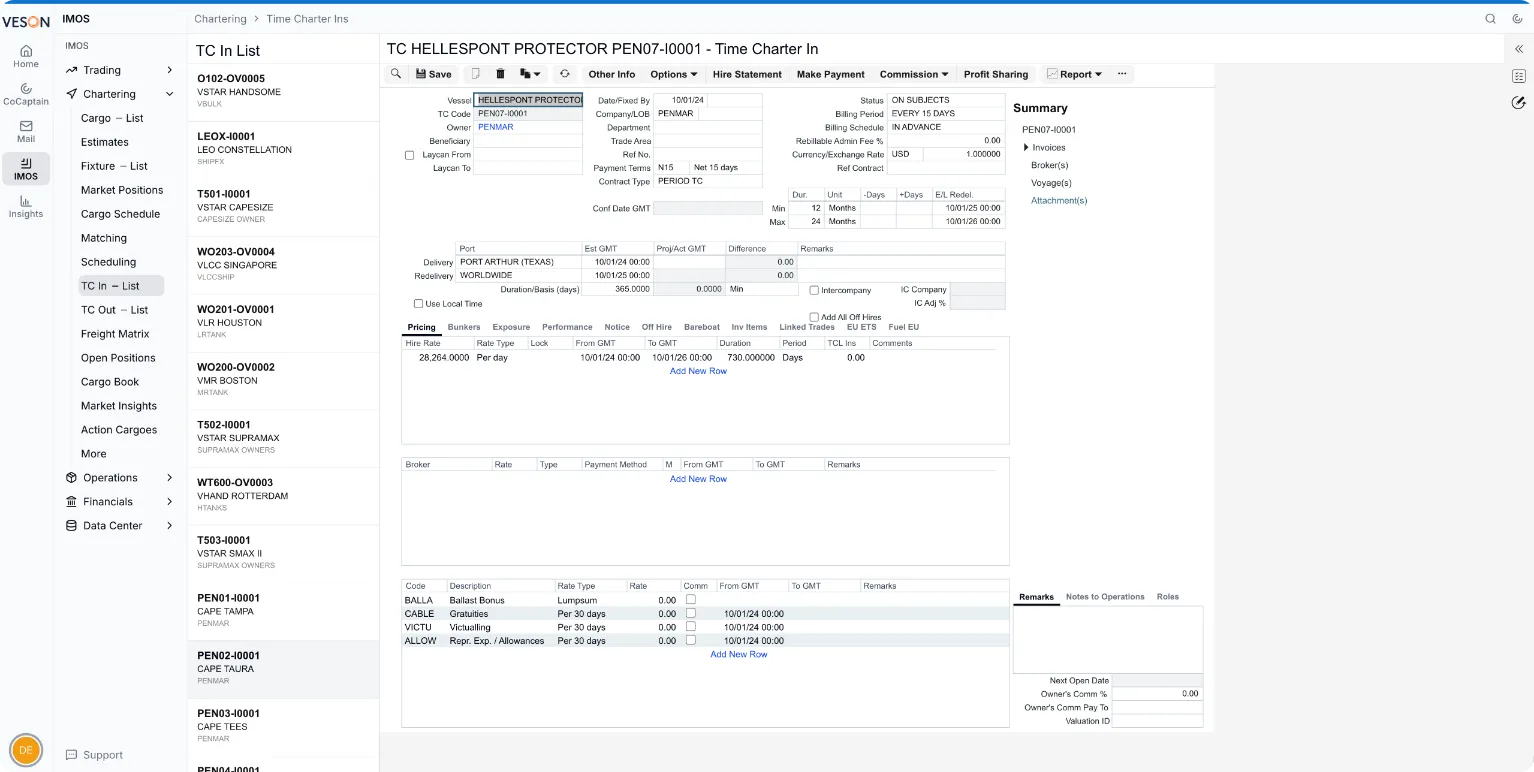 Chartering Contract Management