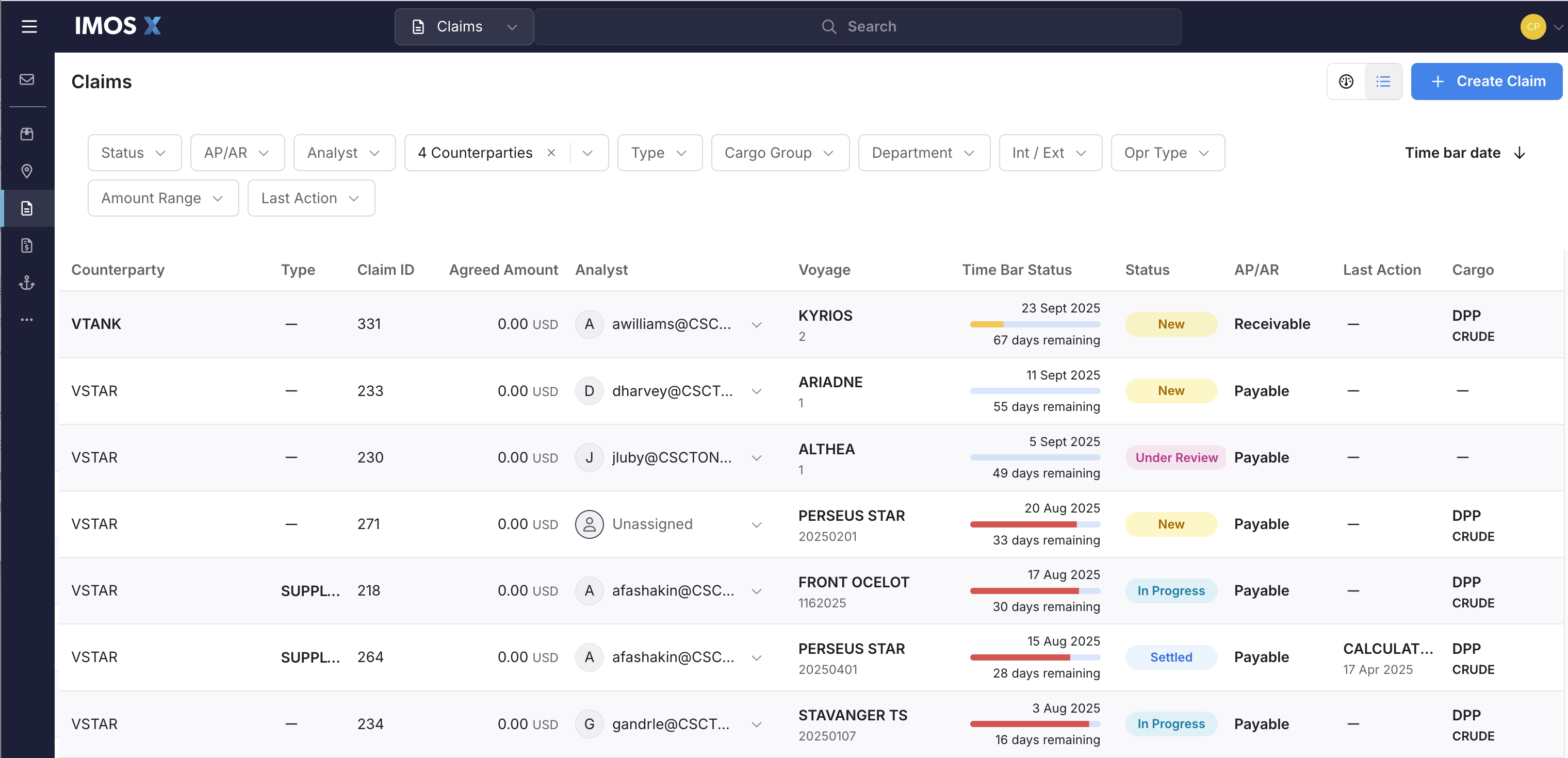 IMOS-X Claims CoCaptain Time Bar Status