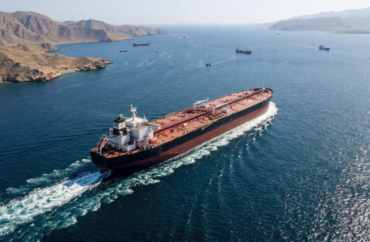 Large Oil Tanker Sailing Through The Strait Of Hormuz Into The Persian Gulf