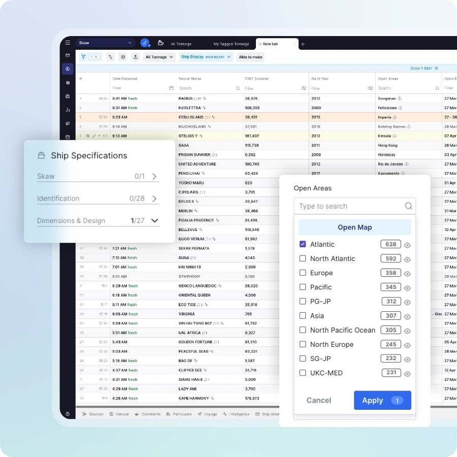 Shipfix Chartering Screen